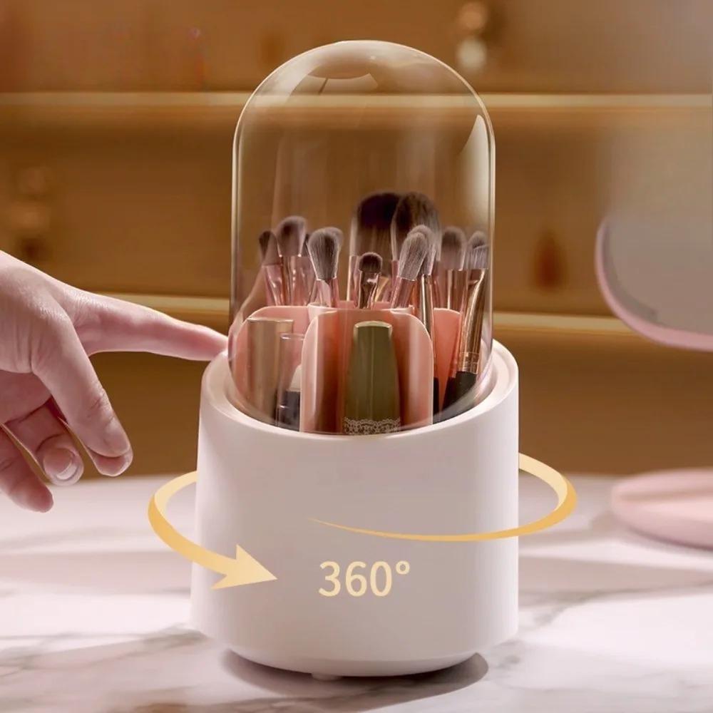 Rotating Makeup Brush Storage Box Portable Multifunction Dust Proof Desktop Organizer Lipstick Shadow Cosmetic Holder