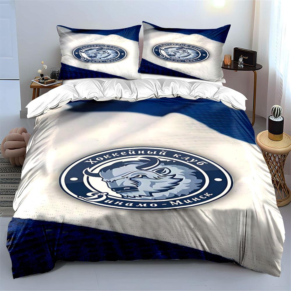 Hockey Club Blue Bison Emblem Design Print Bedding Set Duvet Cover Pillowcases (1* Duvet Cover 2* Pillowcases Do Not Include Comforter)