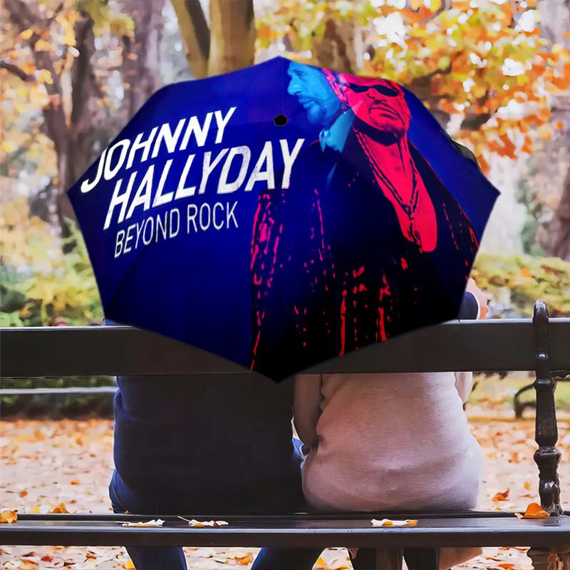 1pc Johnny Hallyday pattern Umbrella Portable Folding Umbrella Iron Frame Hole Bone Structure Outdoor Home Umbrella