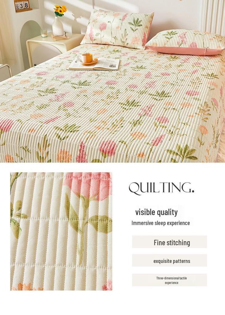 Class A Washable Cotton Linen Bedspread & Skirt Set - Quilted, Thickened, Machine Washable, 3-Piece