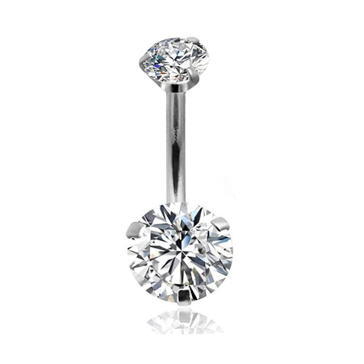 Heart-shaped Round Piercing Jewelry Navel Ring, Copper Inlaid Zircon Stainless Steel Navel Nail