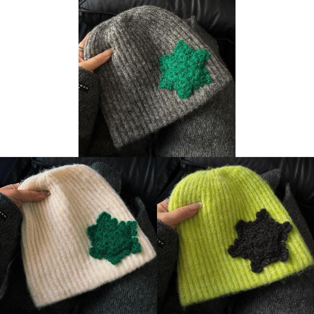 Woolen Snowflake Cap With Breathable Design For Cold Season Women