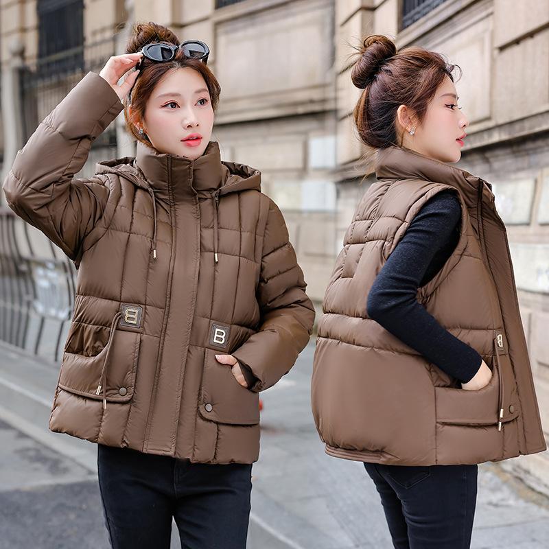 Small Winter Clothing 2025 New Removable Sleeve Design Sense Short Cotton Clothing Women's Thin Fashion Top Jacket