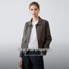 Elva's Island Women's Retro Lapel Cropped Long Sleeve Leather Jacket