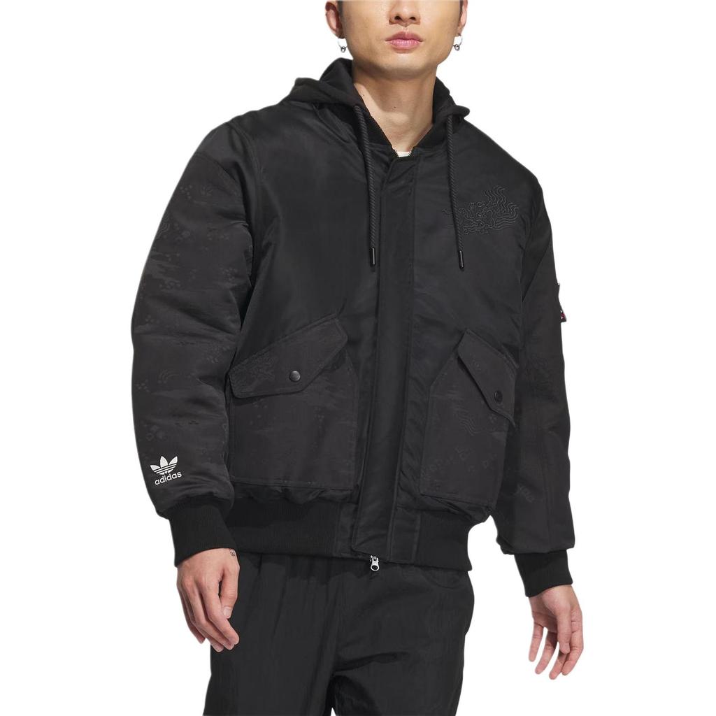 adidas Originals Printed Zip-Up Hooded Jacket Unisex Tops Black IX4232