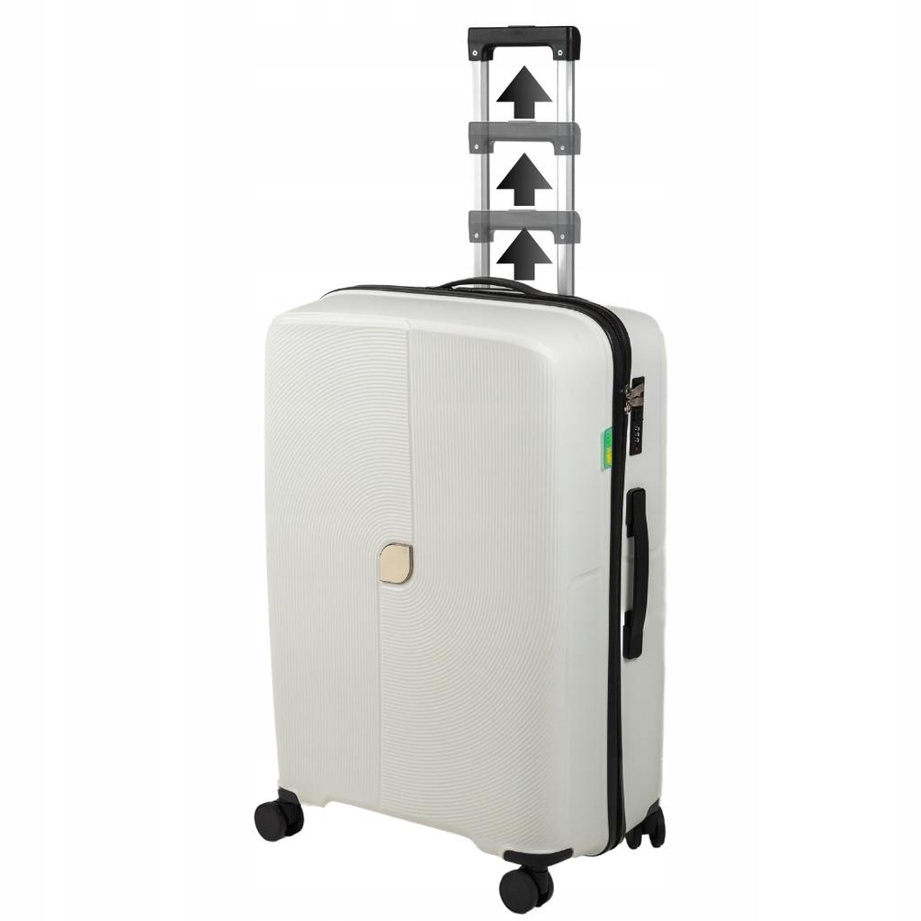 Walizka podróżna duża biała na kółkach - elegancka, lekka i pojemna walizka do samolotu wowbag 7918 l white