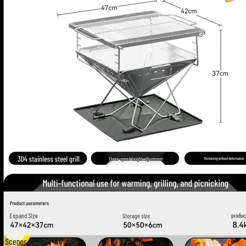 Black Deer Stainless Steel Folding Fire Pit & BBQ Grill