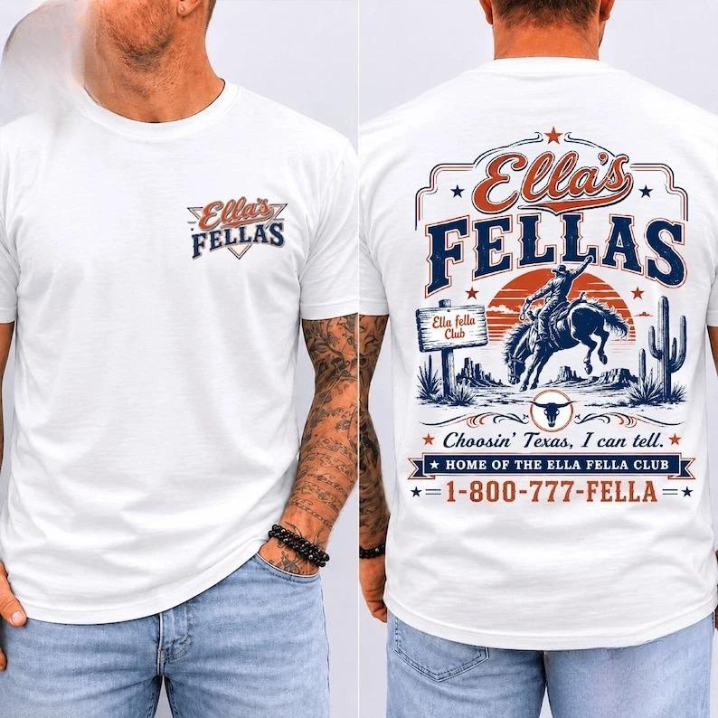 Ellas Fellas Club TShirt Western Country Concert Graphic Tee Ella Fella Cowbo Graphic Printing HighEnd Luxury Unisex Style