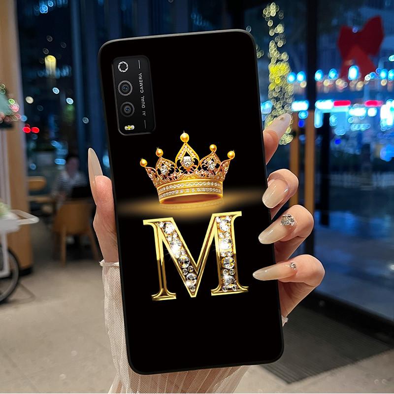 Case For TCL 205 4187D Bumper Black Silicone Shockproof Soft Casing Lucky Exclusive Initial Letter Luxury Crown Pattern Cover