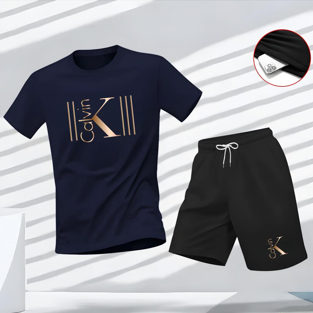 "2025 Men's Breathable sports pattern Printed T-shirt Casual Fashion short-sleeved T-shirt Summer streetwear top Two-piece set.