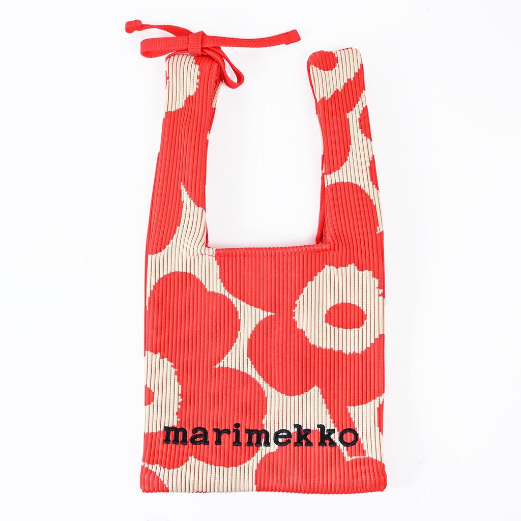 Marimekko Knitted Mini Tote Bag, Unikko Coral Red, 94145 094145 380, Scandinavian Design [Product]