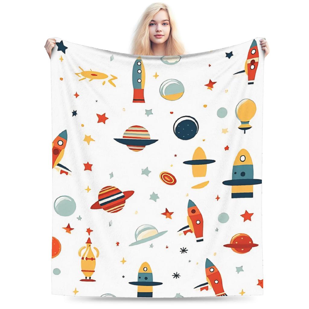 Warm Soft Blankets Children Travel Space Planets Rockets  Bedding Throws  Flannel Bedspread For Bedroom Street Trend Sofa Bed