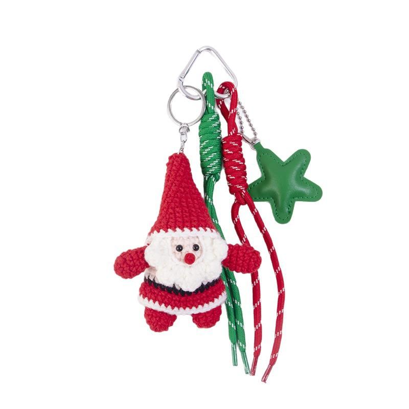 Weihnachten Weihnachtsmann Schlüsselanhänger DIY Häkel-Taschenanhänger 5-Punkt-Stern Anhänger Handgefertigtes Zubehör für Rucksack Geldbörse