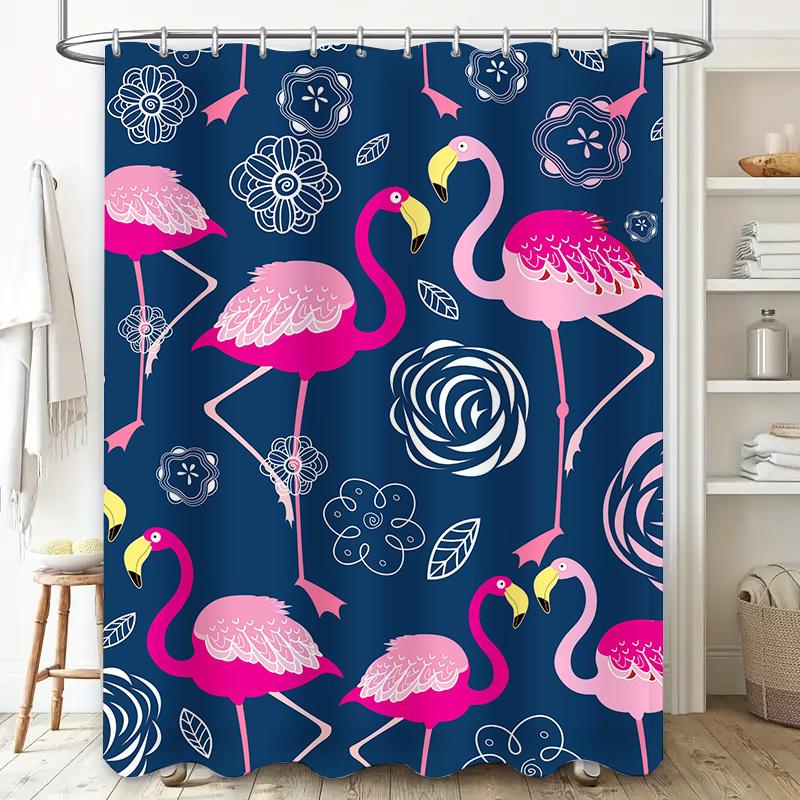 Pink Flamingo Shower Curtain Fabric Print Decorative Waterproof Bath Set for Home Bathroom Accessories Nautical Blue White Flora