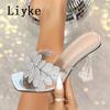 Fashion Liyke Strange Style Clear High Heels Transparent Slippers For Women Street Sexy Rhinestone Square Toe Party Dress Shoes Sandals