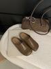 Mules Slippers Women Shoes Khaki Casual Slippers Flat Cover Toe Slides Platform Loafers Comfortable Versatile Footbed Sandals