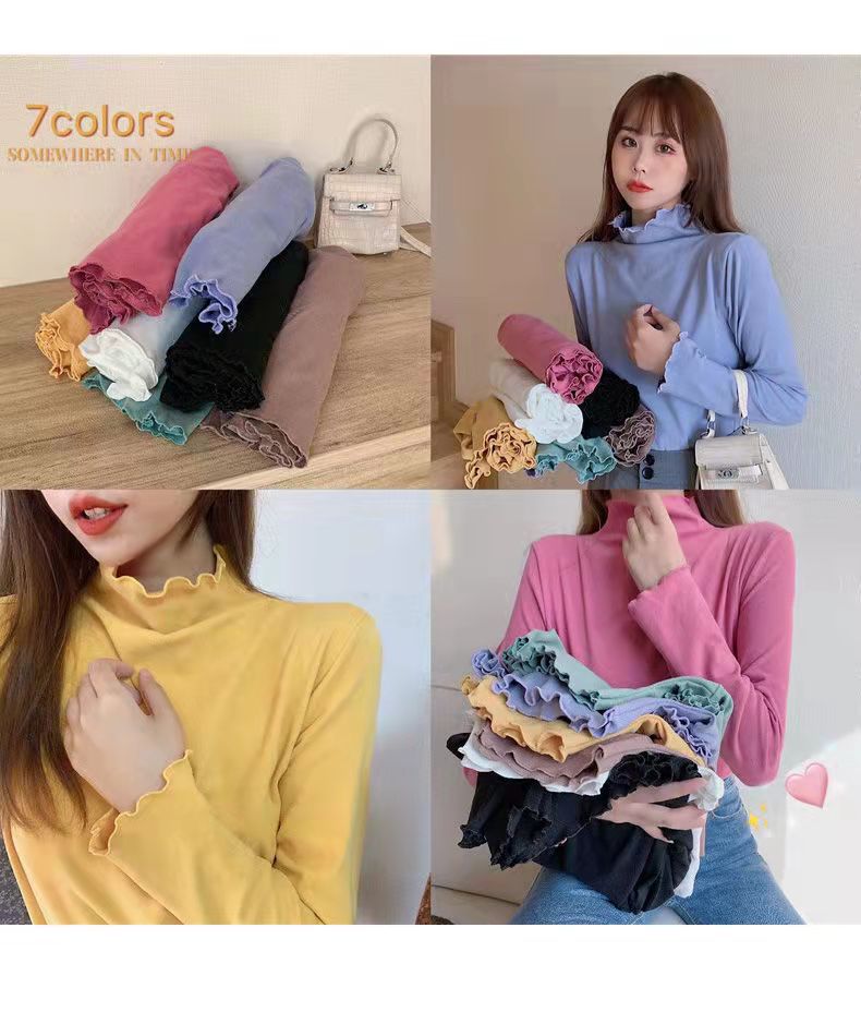 Autumn Winter Women's Elastic Bottoming Shirt Solid Colour Half High Neck Devel Bottoming Shirt Long Sleeve High Elastic T-shirt
