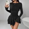 Women's Round Neck Long Sleeve Slim Fit Layered Ruffle Mini Dress Casual Fall Party Dress