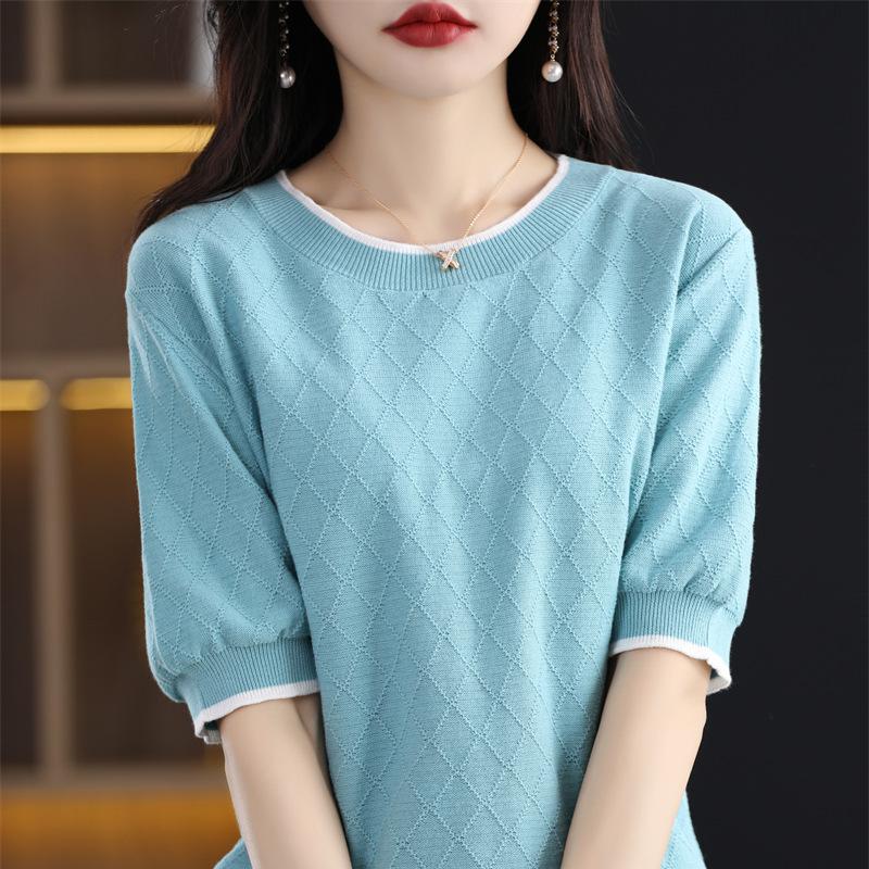 DAFIFY Women's Fashion Casual Summer Spring Solid Color Print Short Sleeve O-Neck Blouses & Shirts