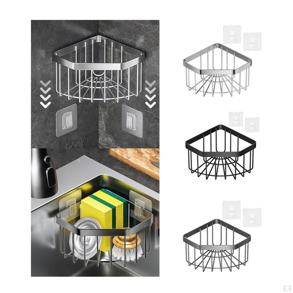 Spülbecken Ecke Schwammhalter Hängekorb Geschirrtuchhalter Zuhause mit Aufklebern Vielseitig Edelstahl