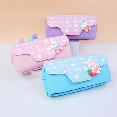 Children's Cartoon Flip Pencil Bag Female Cute Rabbit Pencil Case Large Capacity Primary School Student Stationery Bag