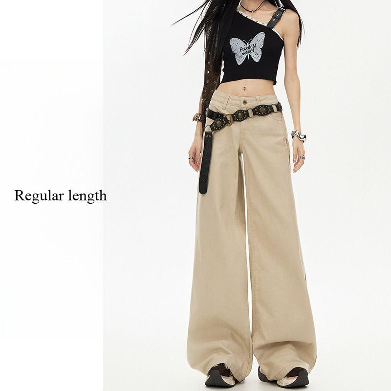 Spring Summer Faded Canvas Low Waist Relaxed Wide Leg Casual Premium Denim Pants For Fashion Ladies Casual Pants Oversize Denim Trousers XS