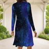 Women Plus Size Round Neck Long Sleeve A Line Flared Hem Black Printed Dress