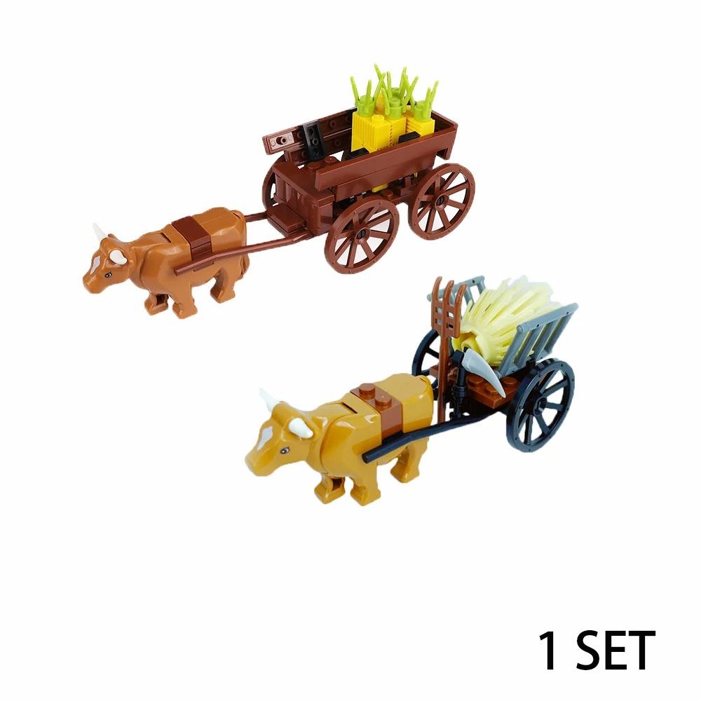 MOC Farm Set Stavebnice Plodina Rostlina Dýně Konírna Kráva Kruh Zvířata Město Pohled na ulici Kostky Model Hračky