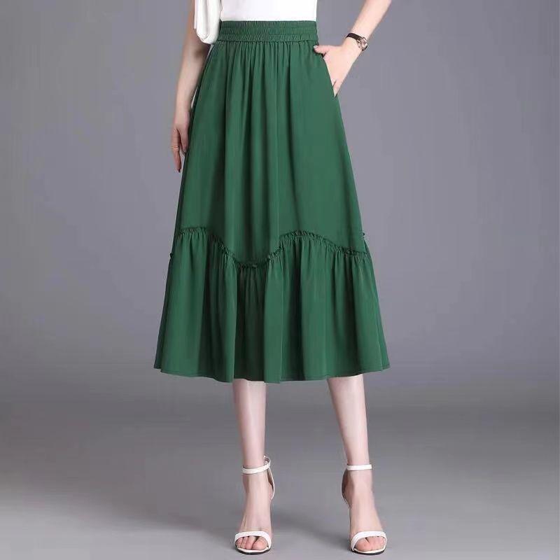 

Легкая плиссированная юбка А-силуэта большого размера с эластичной высокой талией для лета 3XL зелёный