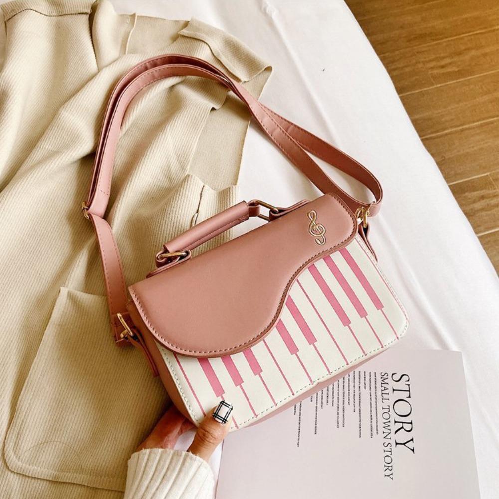 Vintage Piano Pattern Shoulder Bag Crossbody PU Leather Bag Trendy Mini Square Bag  Shopping