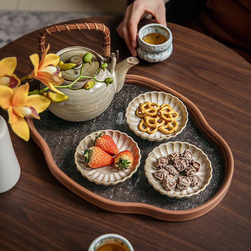 Fangchu Retro Petal Taste Plate Japanese Taste Plate Ceramic Small Plate Barbecue Dipping Saucer Export