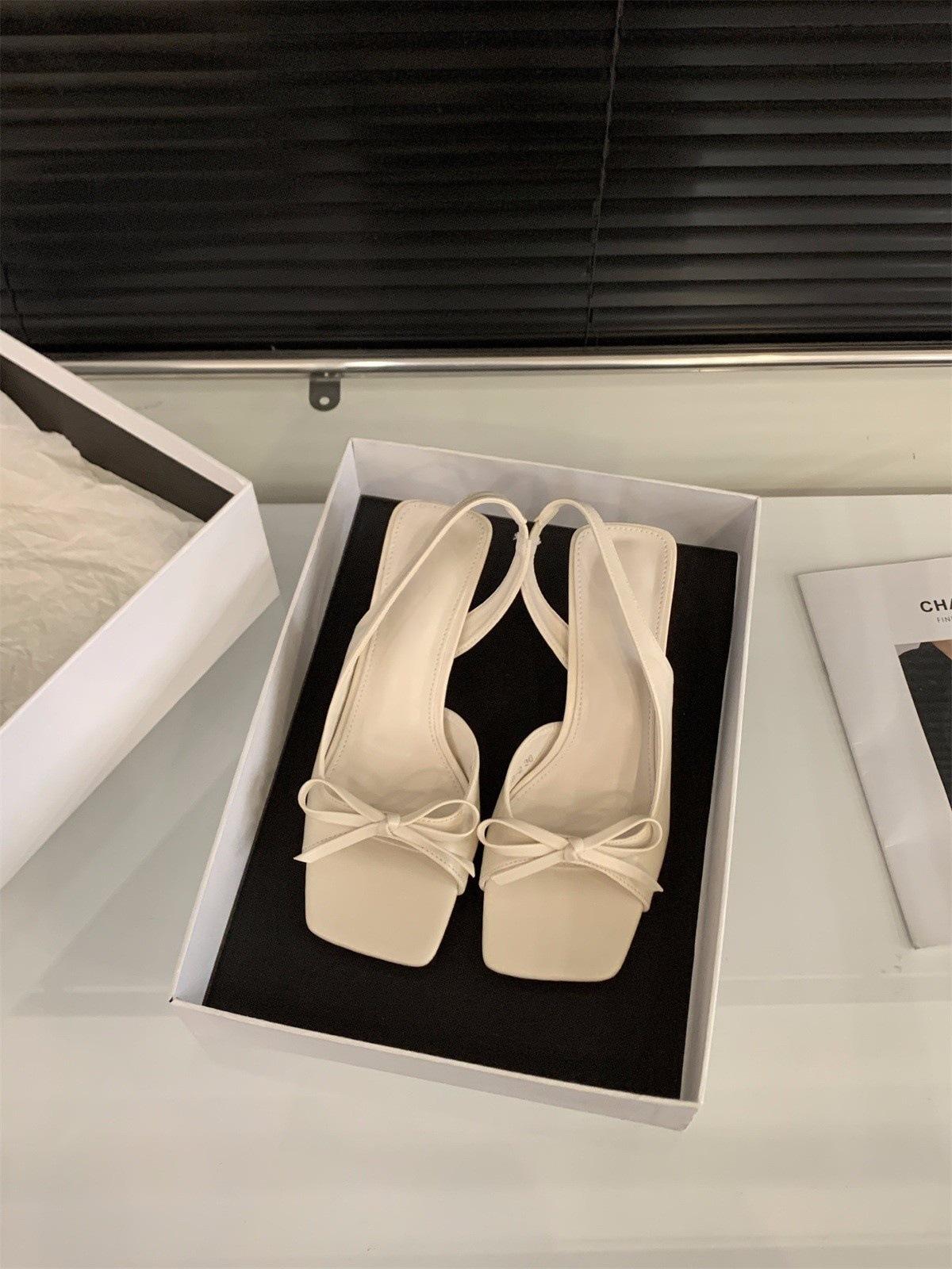 

Niche high heels bow with sandals women s shoes 2025 new summer skirt French Roman shoes 40