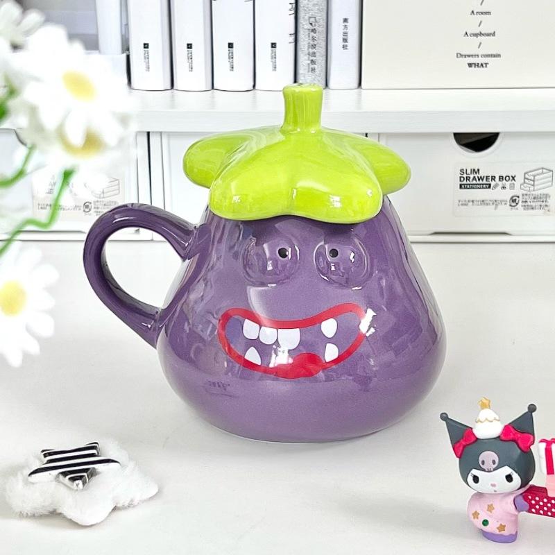 Birthday gift for girls creative cute eggplant mug household ceramic cup with lid girlfriend souvenir gift box