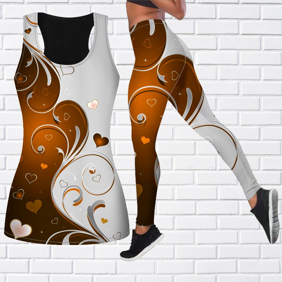 Tenue de Yoga imprimée fleur en forme de cœur pour femmes, jambières d'exercices à la mode, pantalons de sport décontractés