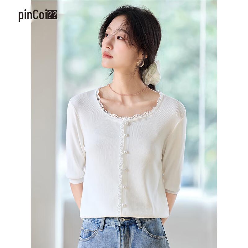 Women's Ice Silk Knit Top with Lace Trim