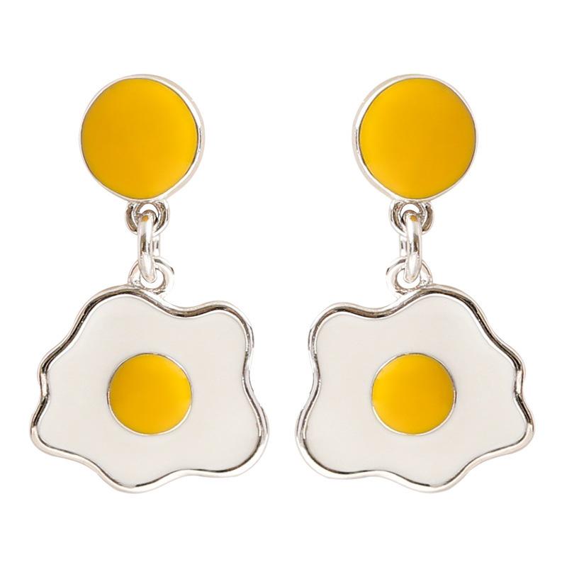 Trendy 925 Sterling Silver Fried Egg Earrings, Japanese Style, Cute & Creative, 2019