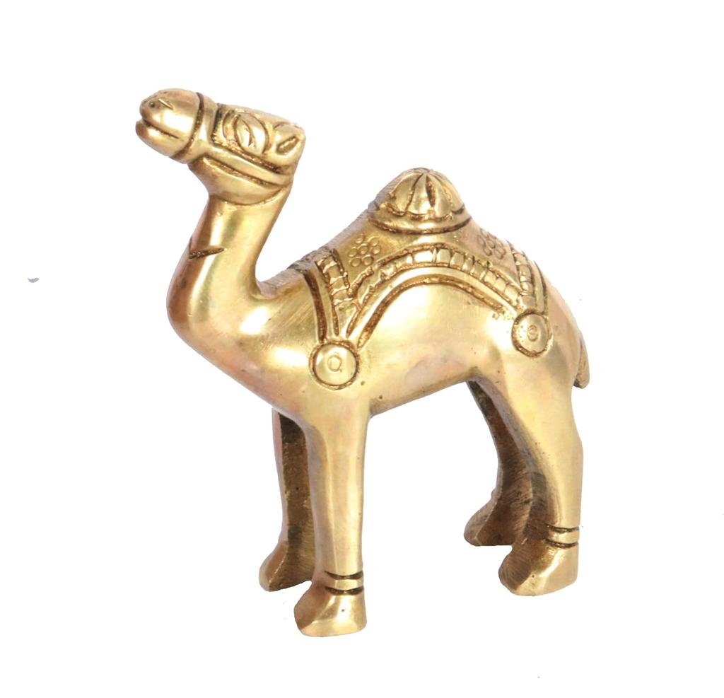 Original Brass Traditional Camel Showpiece, Camel Statue, Gold, Size - Standard