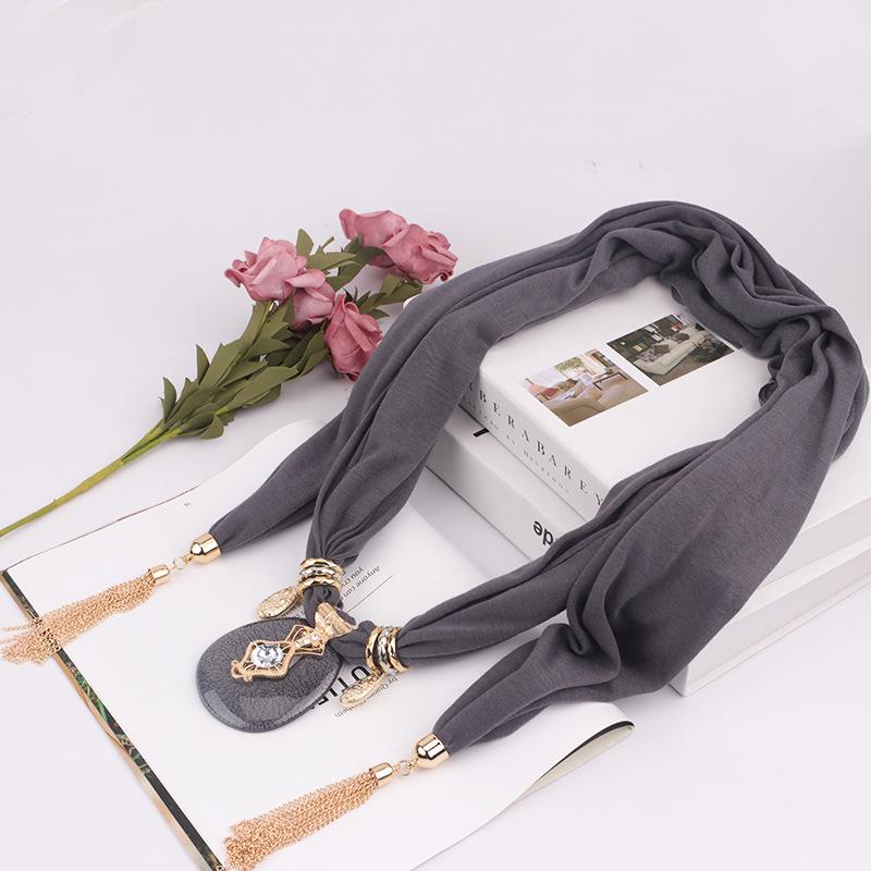 Chiffon Tassel Pendant Scarf Jewelry - Women's Mixed Color Necklace Shawl