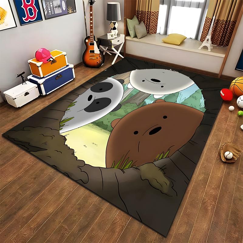 Cartoon Animal Printed Bear Trio Pattern Rug for Living Room Decor Suitable for use as an anti-slip for living room bedroom sofas