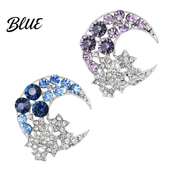 Charm Enhancing Brooch Moon Stars Design Sparkling Rhinestone Alloy Clothes