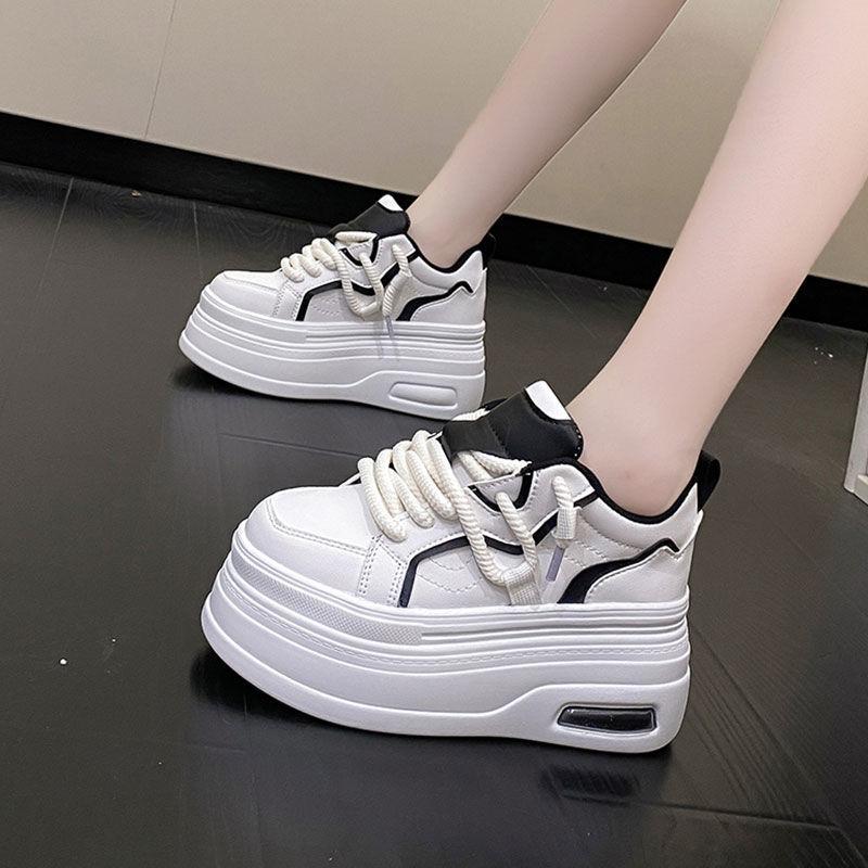 Fashion Ladies Designer Little White Shoes Spring Autumn Women Lace-up Leather Leisure Boards Shoes Increased Round-toe Casual Sneakers