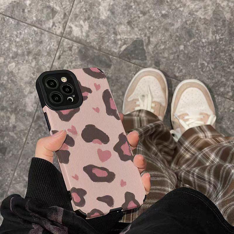 Fashion Love Leopard Silikon Handyhülle für iPhone 13 14 Max 15 Plus 11 12 Mini SE 7 8 X XS XR Leder Stoßfeste Vollabdeckung