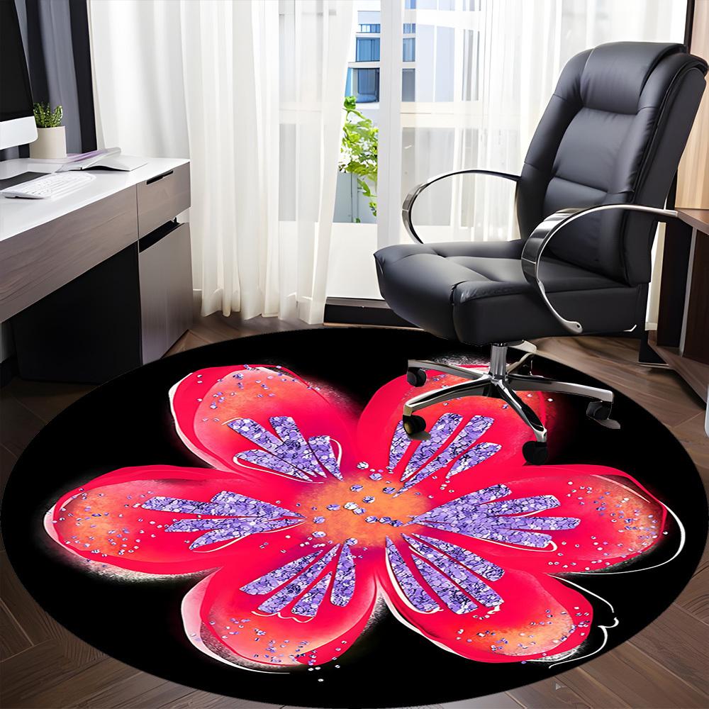 1pc Floral Design Office Round Area Rug,  Mat Suitable For Office, Under Office Chairs Bedroom Living Room Home Decor, Room Deco