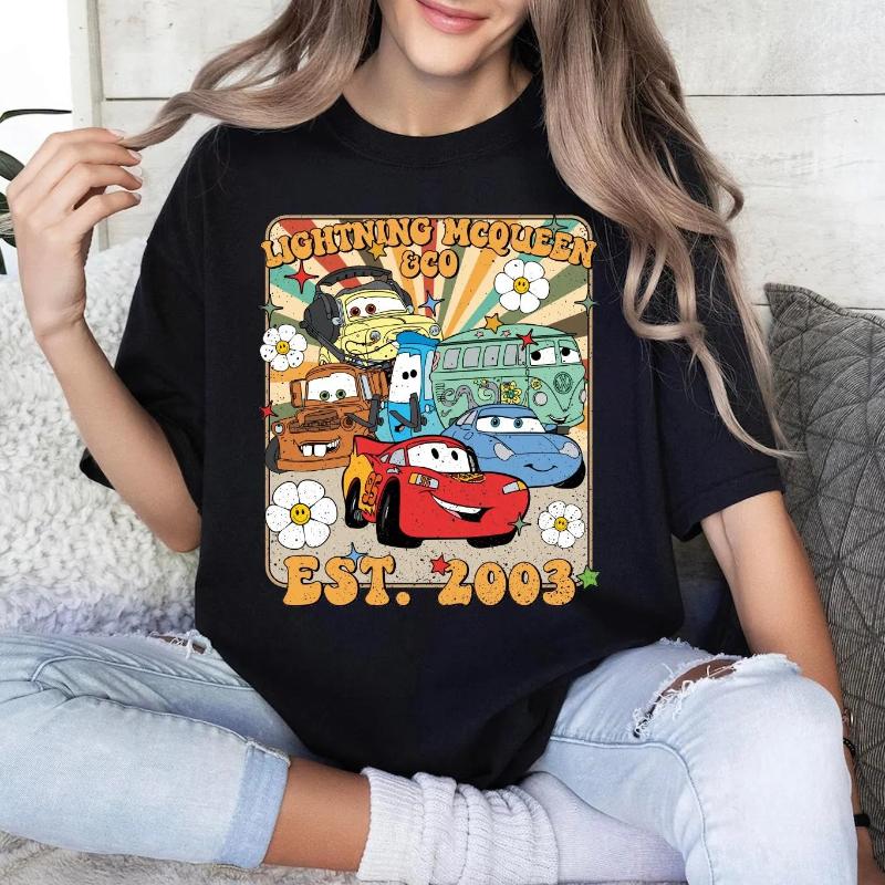 2026 New   New Car Trendy Fashion Lightning McQueen Print Womens TShirt Easy Fashion Plus Size Short Sleeve