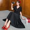 DIMANAF 2025 Summer Plus Size Dress Women Casual Vintage Dress Basic Loose V-Neck Long Elegant Dress Cotton