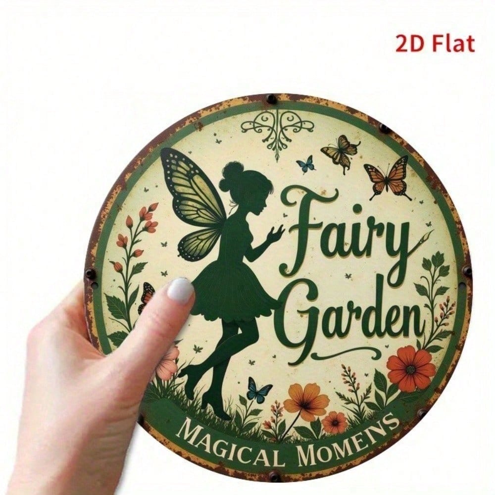 

Vintage 8x8 Inch Round Metal Sign Handmade Tin Plate Rustic Fairy Garden Wall Art Decor for Indoor Outdoor різнокольоровий