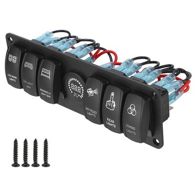 6 Πίνακας εξόδου με διακόπτη Gang Rocker Συνδυασμός 12-24V LED Τάση διακόπτη κυκλώματος Αδιάβροχο On-Off για RV Car Marine