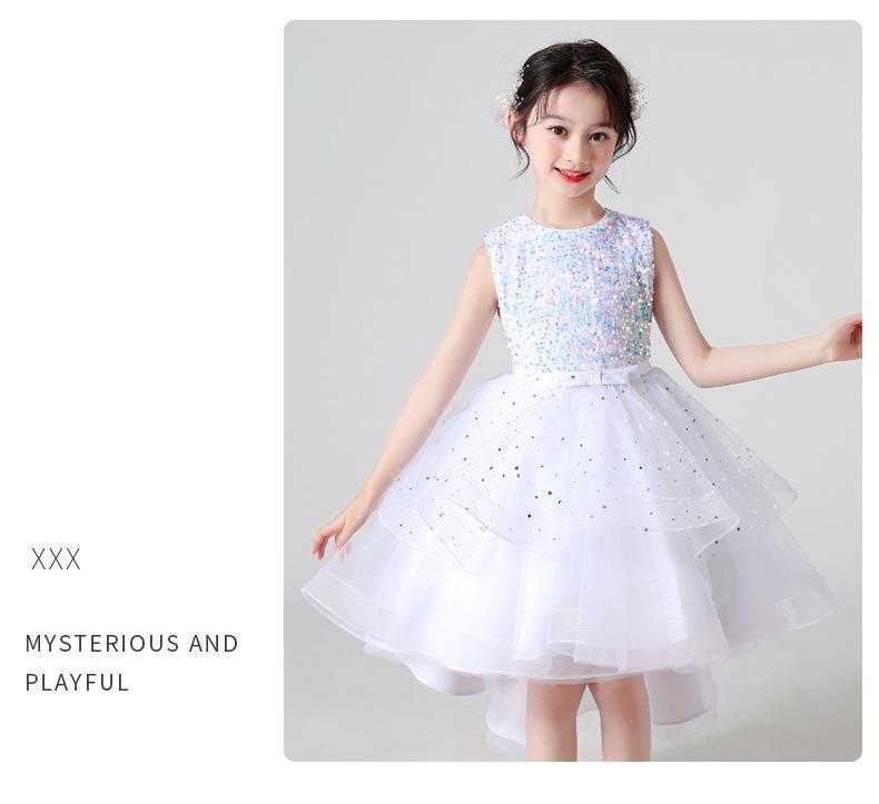 Girls' Sleeveless Tulle Train Princess Dress for Flower Girl or Performance