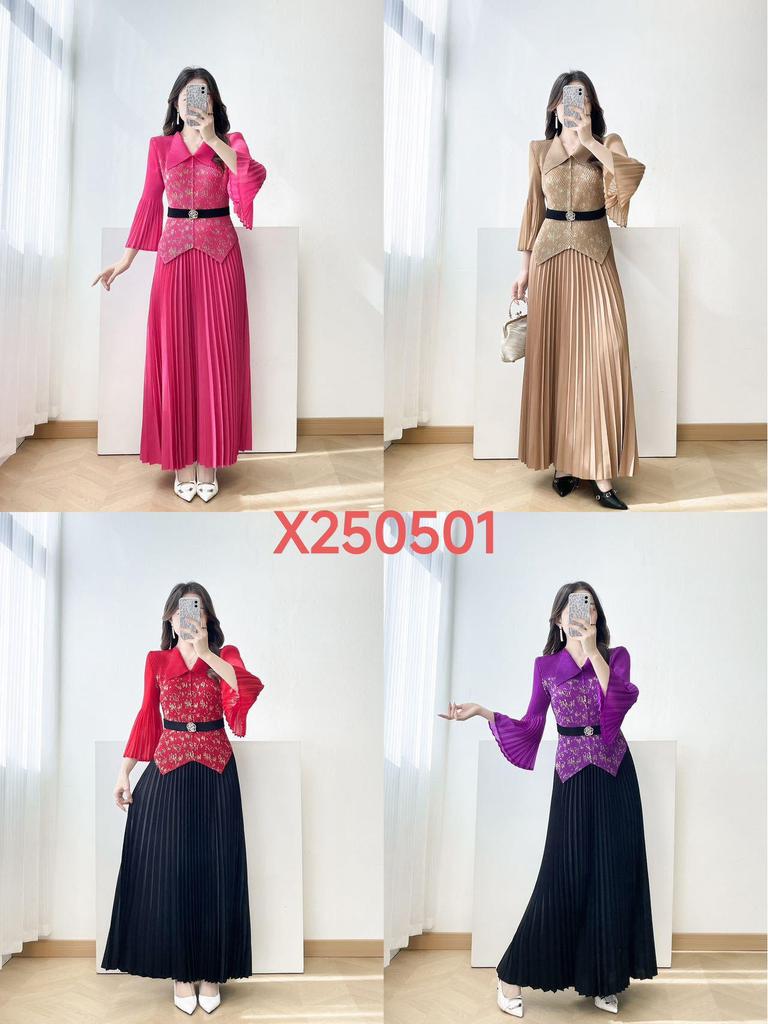 Miyake Pleats Plus Size Two-Piece Set: Elegant Waist-Cinching Slimming Top with Chic Hot Stamping
