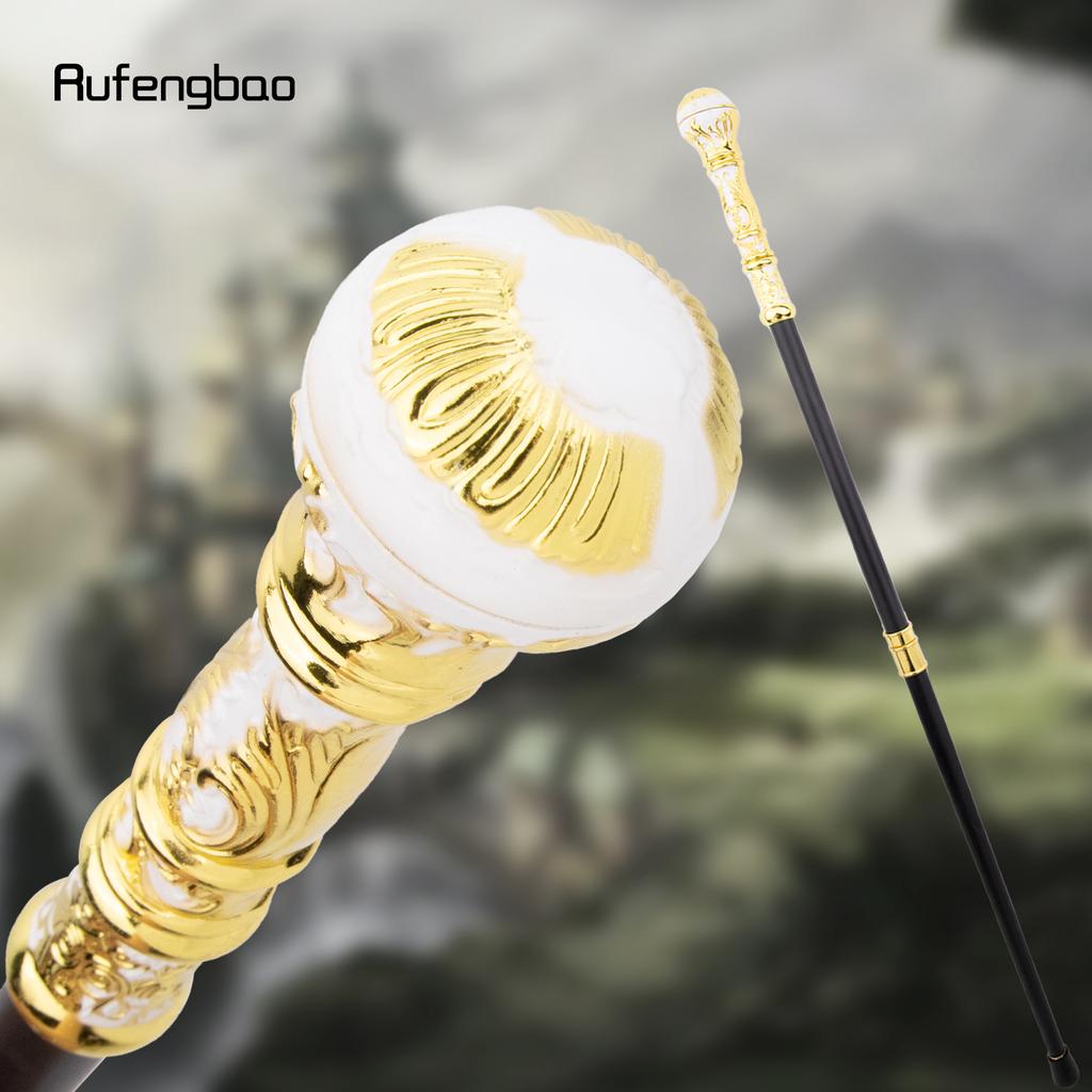 Goldener Weißer Luxus Runder Griff Mode Stock für Party Dekorative Gehhilfe Eleganter Krummstab Knauf Gehstock 93cm